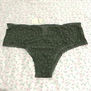 NWT Aerie Island Breeze Sparkly Lace Panty L Cheeky Bottoms Royal Palm Green